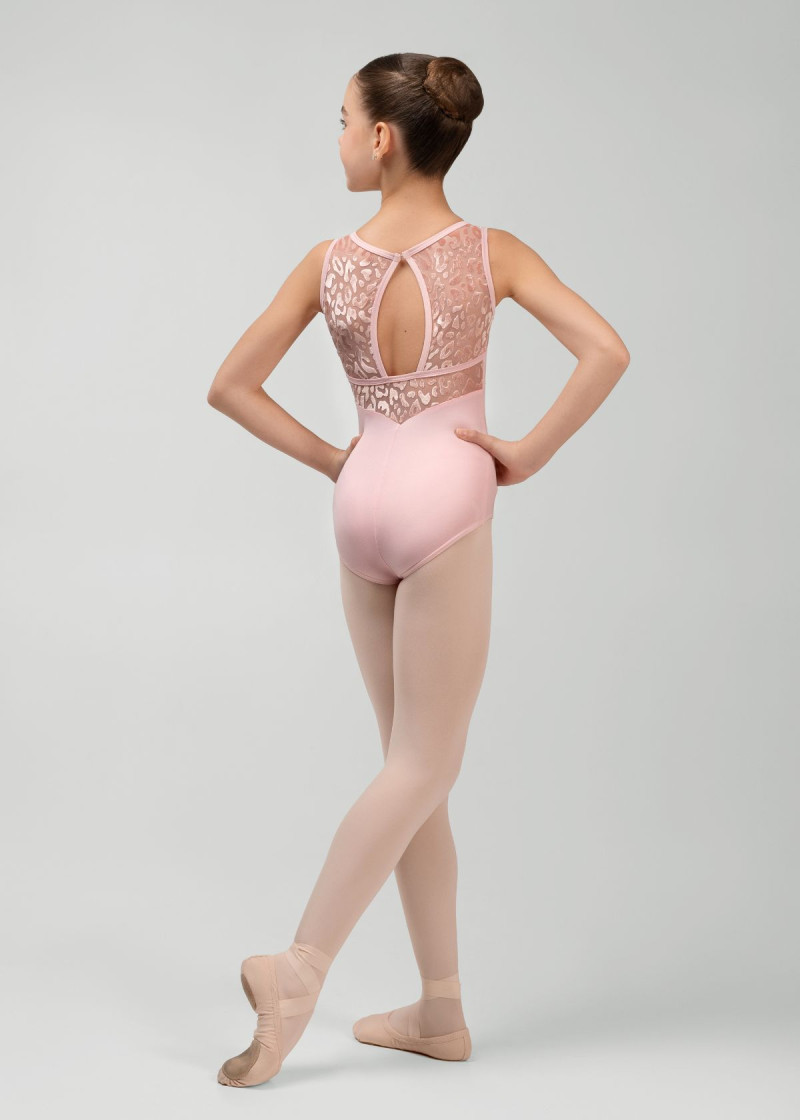MIMI tank leotard by Grand Prix polyamide micro+flocked mesh, pink, 128cm
