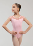 KIKI short sleeve leotard by Grand Prix polyamide micro+flocked mesh, pink, 140cm