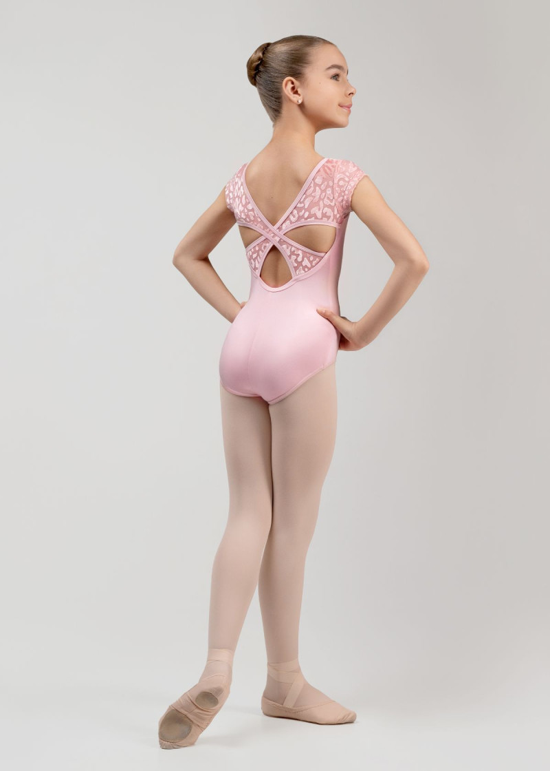 KIKI short sleeve leotard by Grand Prix polyamide micro+flocked mesh, pink, 140cm