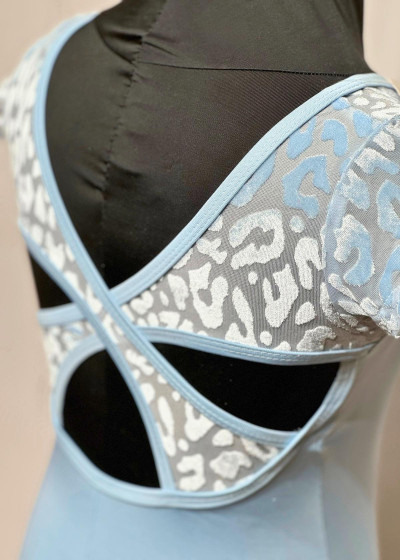KIKI short sleeve leotard by Grand Prix polyamide micro+flocked mesh, powder blue, 140cm