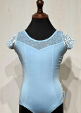 KIKI short sleeve leotard by Grand Prix polyamide micro+flocked mesh, powder blue, 146cm