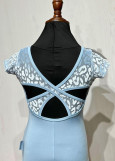 KIKI short sleeve leotard by Grand Prix polyamide micro+flocked mesh, powder blue, 146cm
