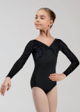 DANIELLE long sleeve leotard by Grand Prix polyamide micro+flocked mesh, black, 146cm