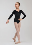 DANIELLE long sleeve leotard by Grand Prix polyamide micro+flocked mesh, black, 146cm