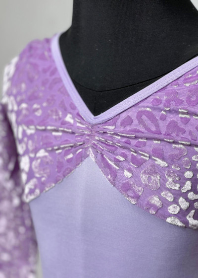 DANIELLE long sleeve leotard by Grand Prix polyamide micro+flocked mesh, lilac, 140cm