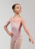 DANIELLE long sleeve leotard by Grand Prix polyamide micro+flocked mesh, pink, 146cm