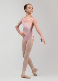 DANIELLE long sleeve leotard by Grand Prix polyamide micro+flocked mesh, pink, 146cm