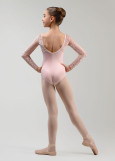 DANIELLE long sleeve leotard by Grand Prix polyamide micro+flocked mesh, pink, 146cm