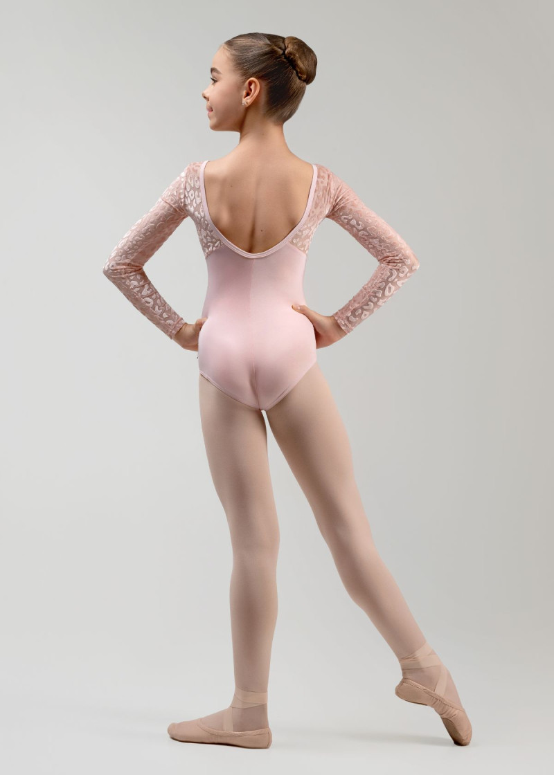 DANIELLE long sleeve leotard by Grand Prix polyamide micro+flocked mesh, pink, 146cm