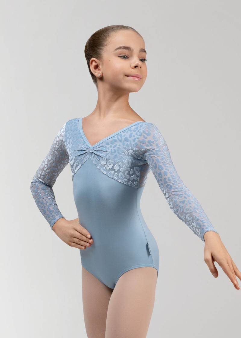 DANIELLE long sleeve leotard by Grand Prix polyamide micro+flocked mesh, powder blue, 146cm