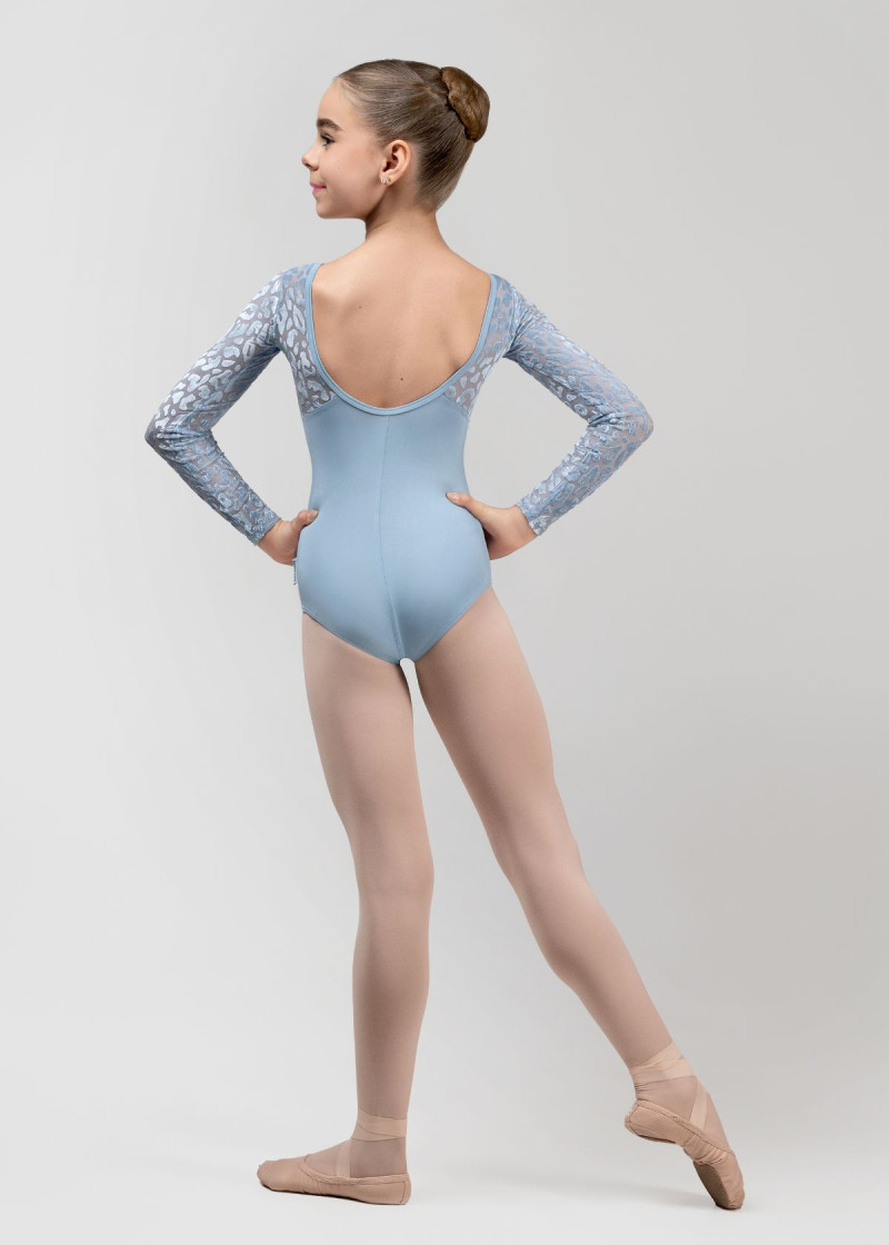 DANIELLE long sleeve leotard by Grand Prix polyamide micro+flocked mesh, powder blue, 146cm