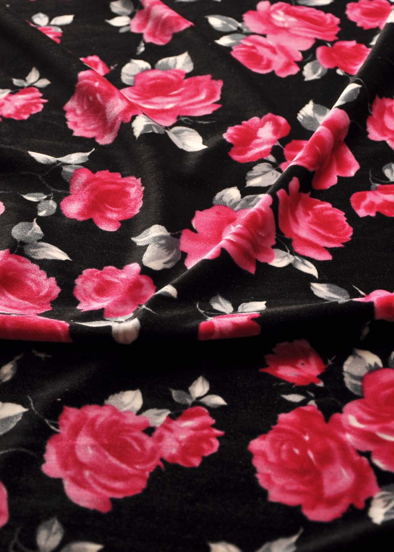 Print velvet ROSE 90%polyamide, 10%elastane, black, 1.65m