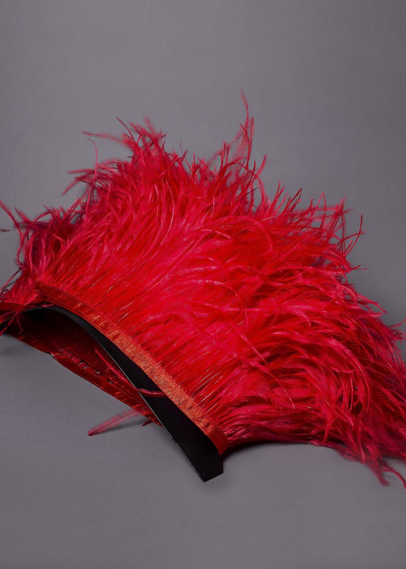 Ostrich feather fringe feathers, red poppy, 15cm