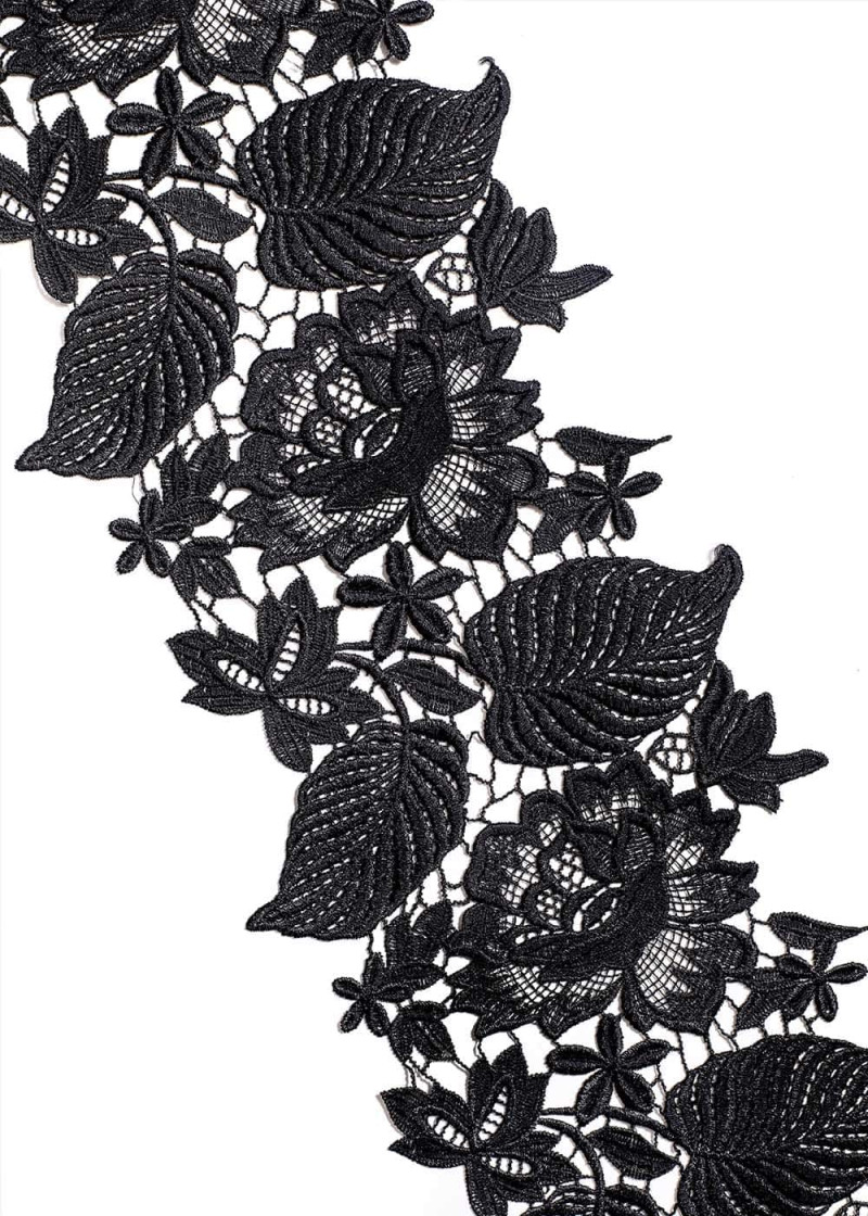 Lace ribbon GABRIELLA 100%polyester, black, 18cm