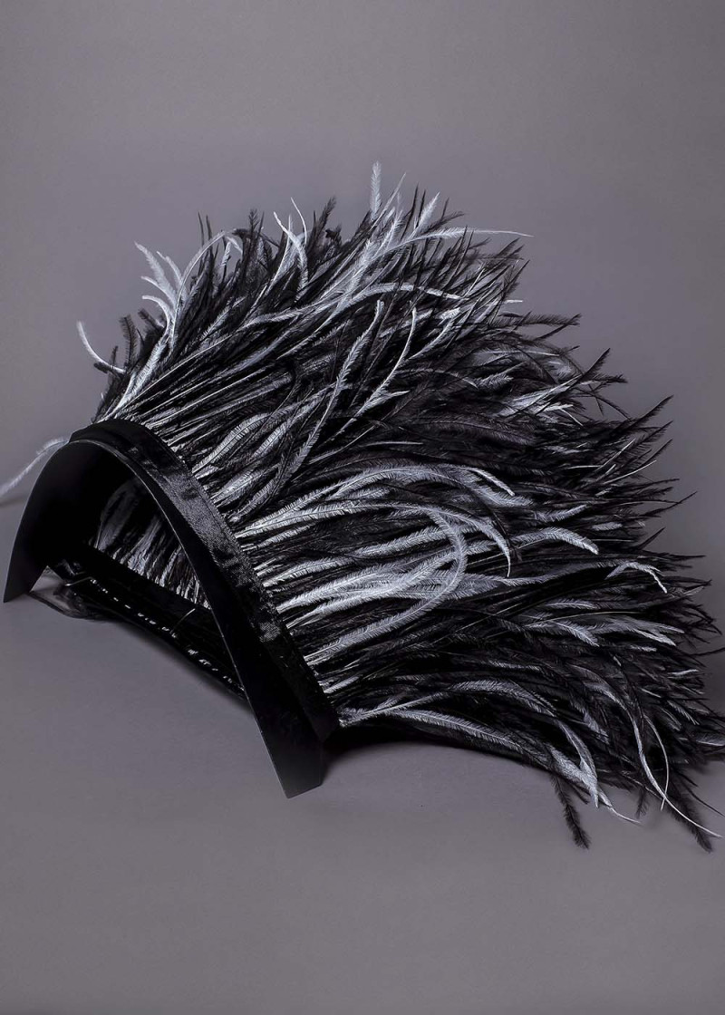 Ostrich feather fringe feathers, black+white, 15cm