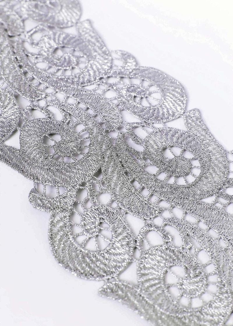 Lace ribbon SELINA 100%polyester, Silver, 10cm