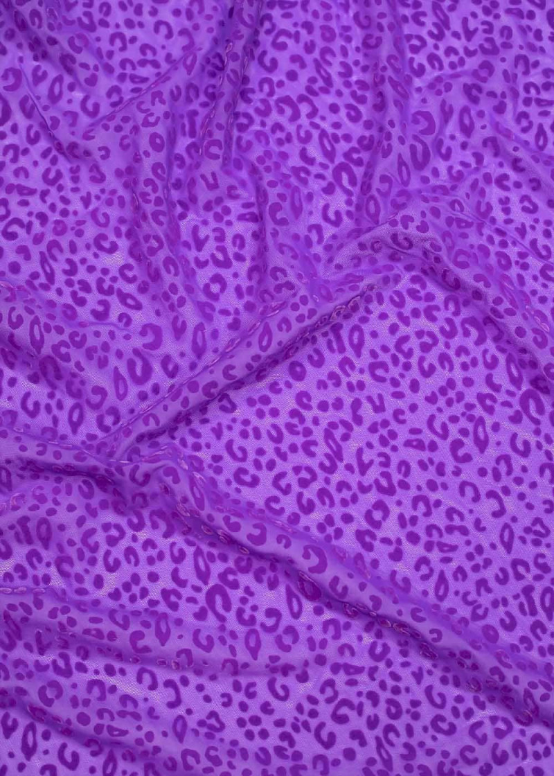 Flock on stetch net LEOPARD 60%polyamide, 40%nylon, Violet, 1.5m