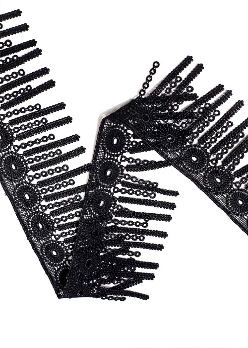 Lace fringe LORENA 100%polyester, black, 7cm