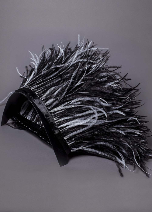 Ostrich feather fringe feathers, black+white, 20cm