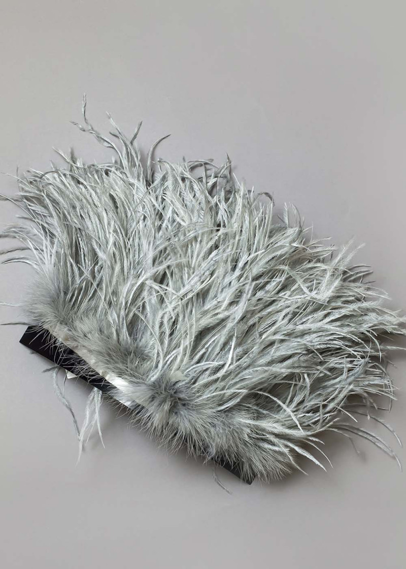 Ostrich feather fringe feathers, Silver, 20cm