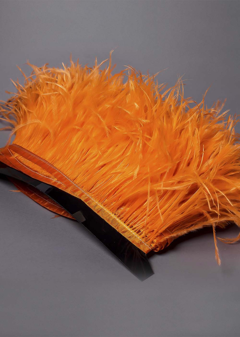 Ostrich feather fringe feathers, light orange, 15cm