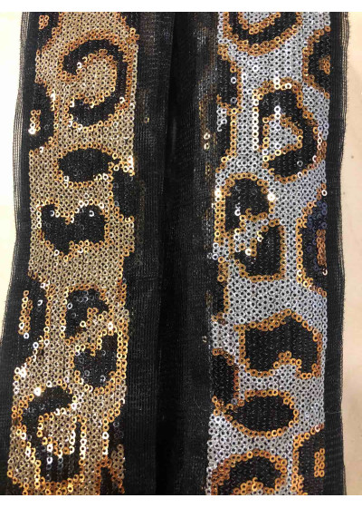 Braid LEOPARD 100%polyester, black+silver, 4cm