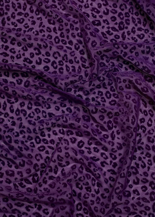 Flock on stetch net LEOPARD 60%polyamide, 40%nylon, dark violet, 1.5m