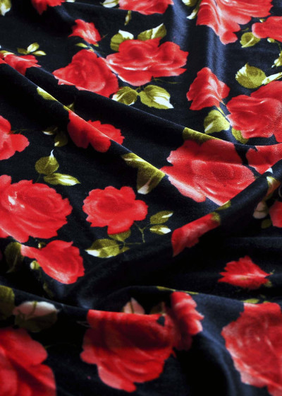 Print velvet ROSE 90%polyamide, 10%elastane, dark blue, 1.65m