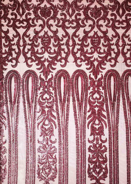 Sequin on net NINEL 60%polyamide, 40%elastane, bordeaux, 1.35m