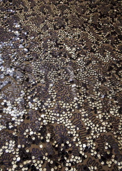 Sequin on net CLAIRE 60%polyamide, 40%elastane, black+gold, 1.3m