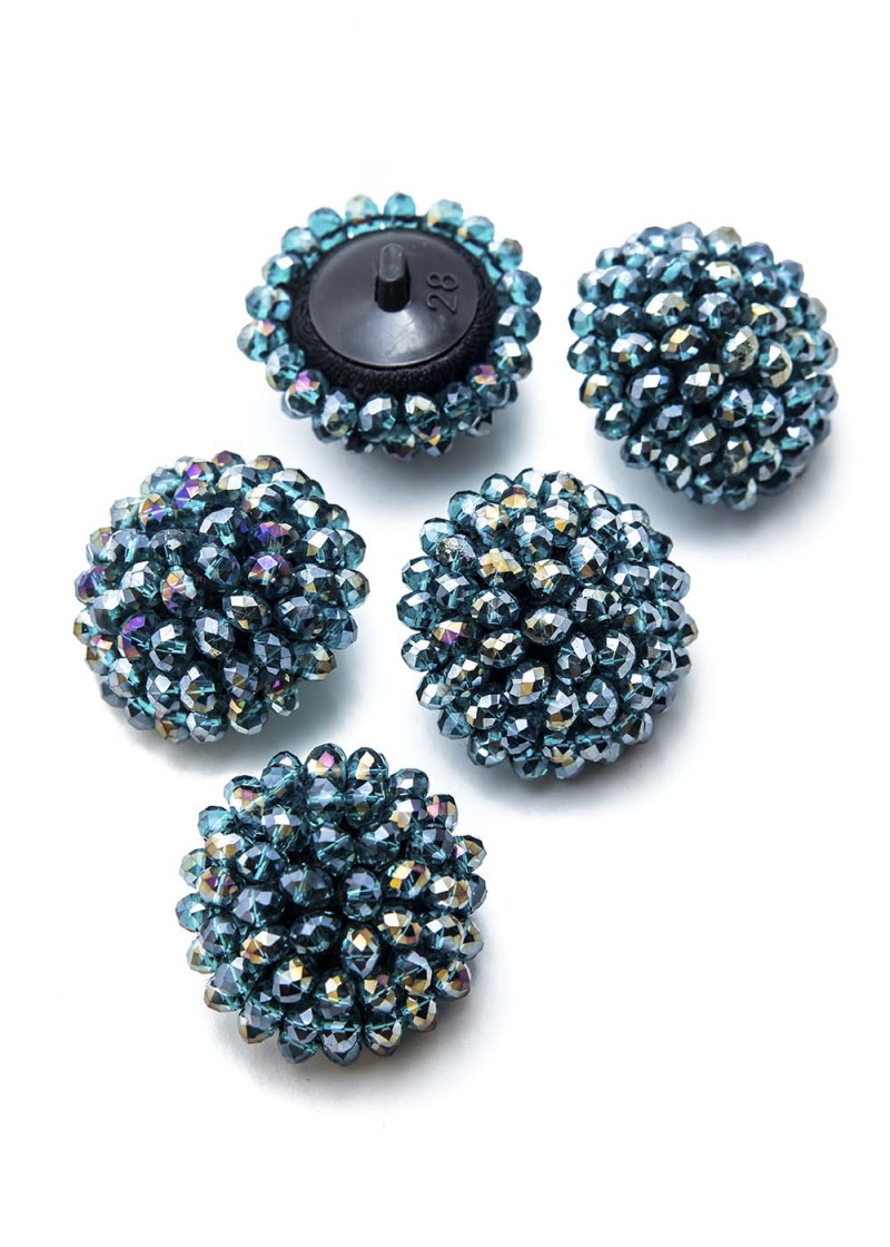 Buttons plastic+glass, Blue Zircon Shimmer, 2,5cm